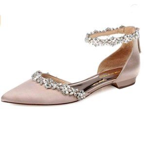 XYD Pointed Toe Wedding Flat Sandals Sparkly Rhinestones Ankle Strap Shoe